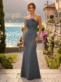 Satin Mermaid/Trumpet Strapless Floor-Length Formal Dresses with Ruched Bodice