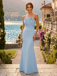 Satin Mermaid/Trumpet Strapless Floor-Length Formal Dresses with Ruched Bodice