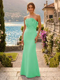 Satin Mermaid/Trumpet Strapless Floor-Length Formal Dresses with Ruched Bodice