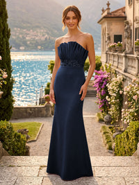 Satin Mermaid/Trumpet Strapless Floor-Length Formal Dresses with Ruched Bodice
