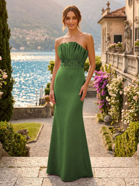 Satin Mermaid/Trumpet Strapless Floor-Length Formal Dresses with Ruched Bodice