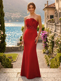Satin Mermaid/Trumpet Strapless Floor-Length Formal Dresses with Ruched Bodice