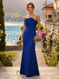 Satin Mermaid/Trumpet Strapless Floor-Length Formal Dresses with Ruched Bodice