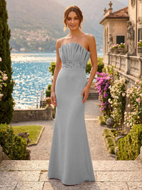 Satin Mermaid/Trumpet Strapless Floor-Length Formal Dresses with Ruched Bodice