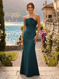 Satin Mermaid/Trumpet Strapless Floor-Length Formal Dresses with Ruched Bodice