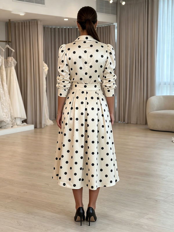 Satin A-Line/Princess V-Neck Tea-Length Cocktail Dresses with Polka Dot Print