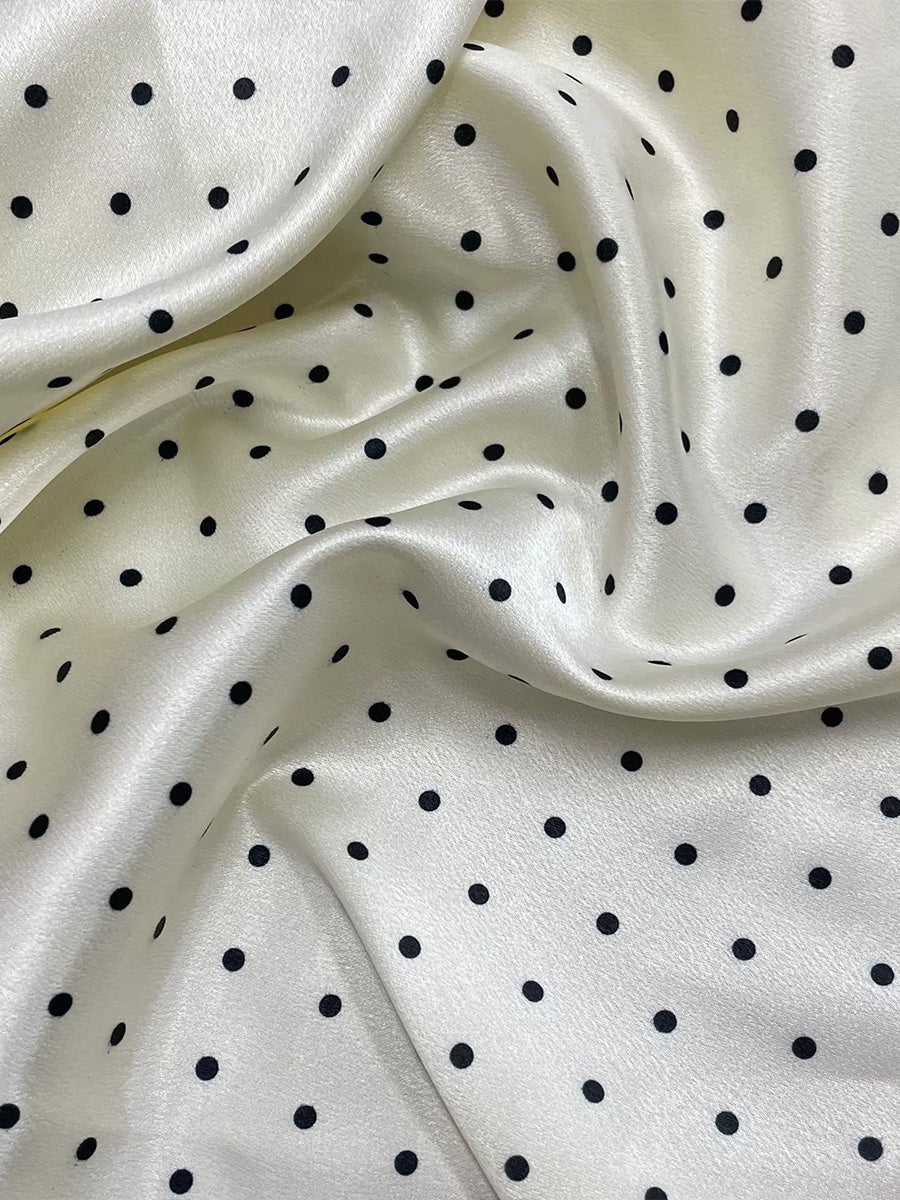 Satin A-Line/Princess V-Neck Tea-Length Cocktail Dresses with Polka Dot Print