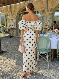 Satin Sheath/Column Off Shoulder Floor-Length Cocktail Dresses with Polka Dot Print