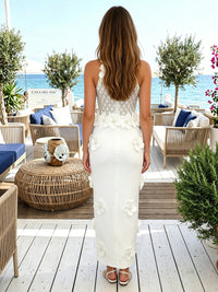 Satin Sheath/Column Scoop Neck Floor-Length Cocktail Dresses with 3D Flowers