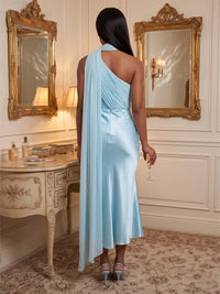 Satin Mermaid/Trumpet One Shoulder Tea-Length Cocktail Dresses with Scarf