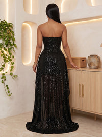 Sequin Bodycon Strapless Short Cocktail Dresses with Sweep Train