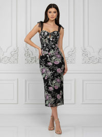 Sequin Floral Sheath/Column Spaghetti Straps Tea-Length Cocktail Dresses for Women