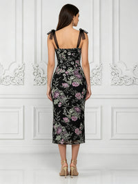 Sequin Floral Sheath/Column Spaghetti Straps Tea-Length Cocktail Dresses for Women