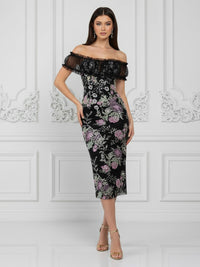 Sequin Floral Sheath/Column Off Shoulder Midi-Length Cocktail Dresses for Women