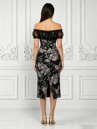 Sequin Floral Sheath/Column Off Shoulder Midi-Length Cocktail Dresses for Women