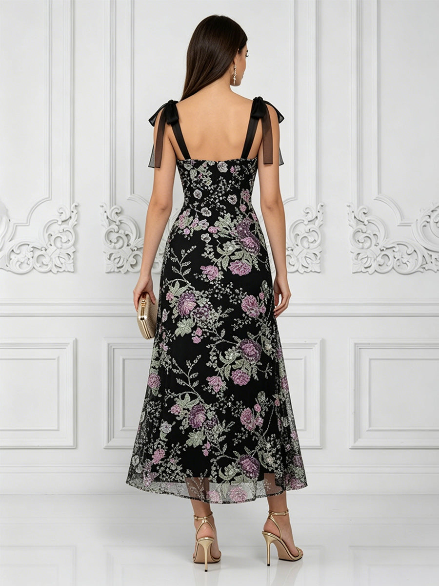 Sequin Floral A-Line/Princess Sweetheart Tea-Length Cocktail Dresses for Women