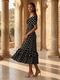 Chiffon A-Line/Princess Off Shoulder Midi-Length Cocktail Dresses with Polka Dot Print