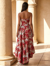 Jacquard A-Line/Princess Strapless High-Low Cocktail Dresses with Ruched Waist
