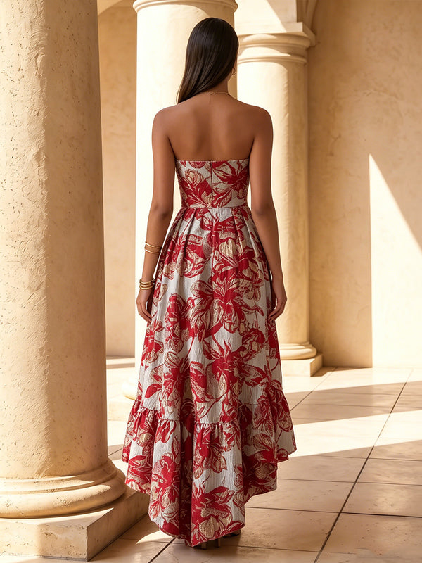 Jacquard A-Line/Princess Strapless High-Low Cocktail Dresses with Ruched Waist
