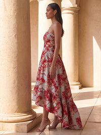Jacquard A-Line/Princess Strapless High-Low Cocktail Dresses with Ruched Waist