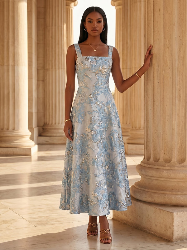Jacquard A-Line/Princess Square Neck Tea-Length Cocktail Dresses for Women