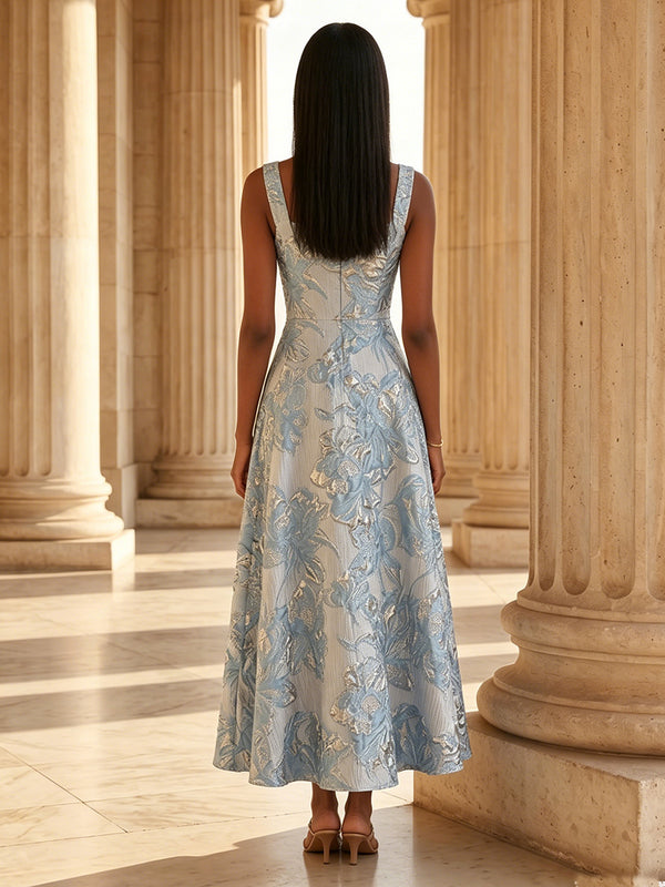 Jacquard A-Line/Princess Square Neck Tea-Length Cocktail Dresses for Women