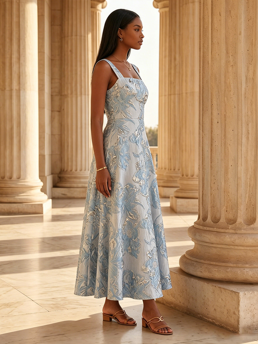 Jacquard A-Line/Princess Square Neck Tea-Length Cocktail Dresses for Women