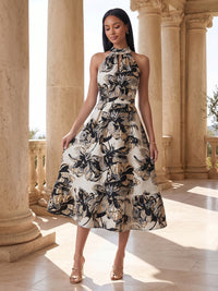 Jacquard A-Line/Princess Halter Tea-Length Cocktail Dresses for Women