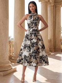 Jacquard A-Line/Princess Halter Tea-Length Cocktail Dresses for Women