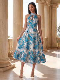 Jacquard A-Line/Princess Halter Tea-Length Cocktail Dresses for Women
