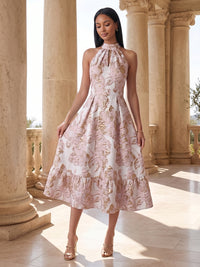 Jacquard A-Line/Princess Halter Tea-Length Cocktail Dresses for Women