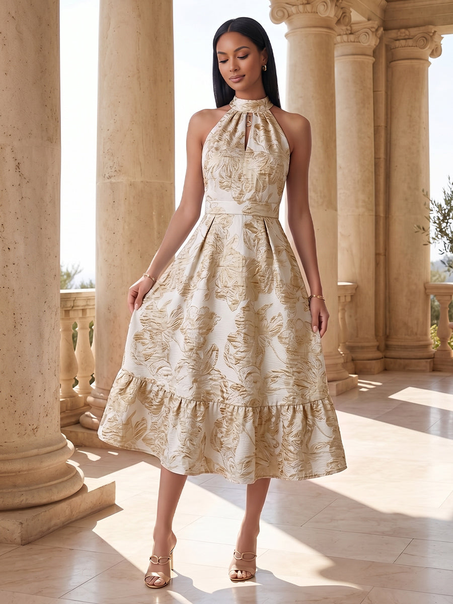 Jacquard A-Line/Princess Halter Tea-Length Cocktail Dresses for Women