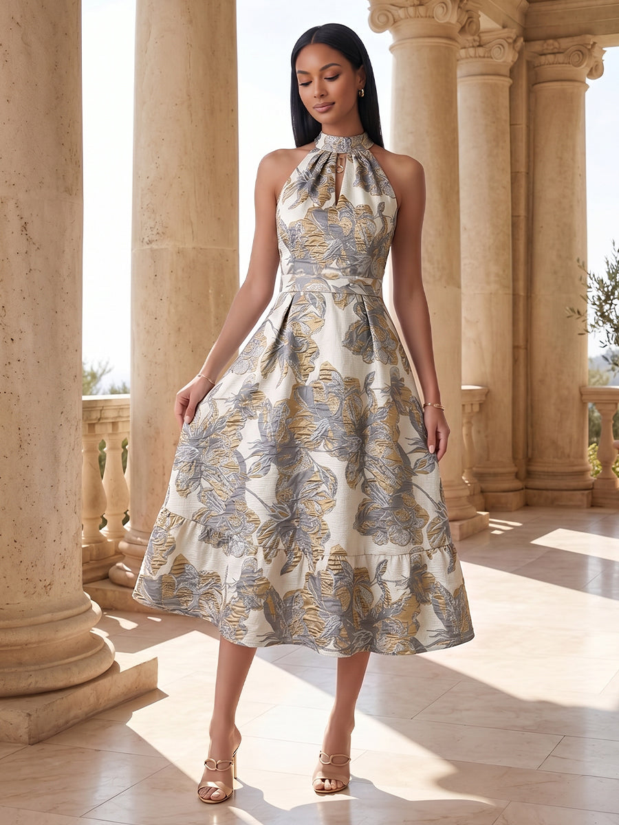Jacquard A-Line/Princess Halter Tea-Length Cocktail Dresses for Women