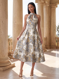 Jacquard A-Line/Princess Halter Tea-Length Cocktail Dresses for Women