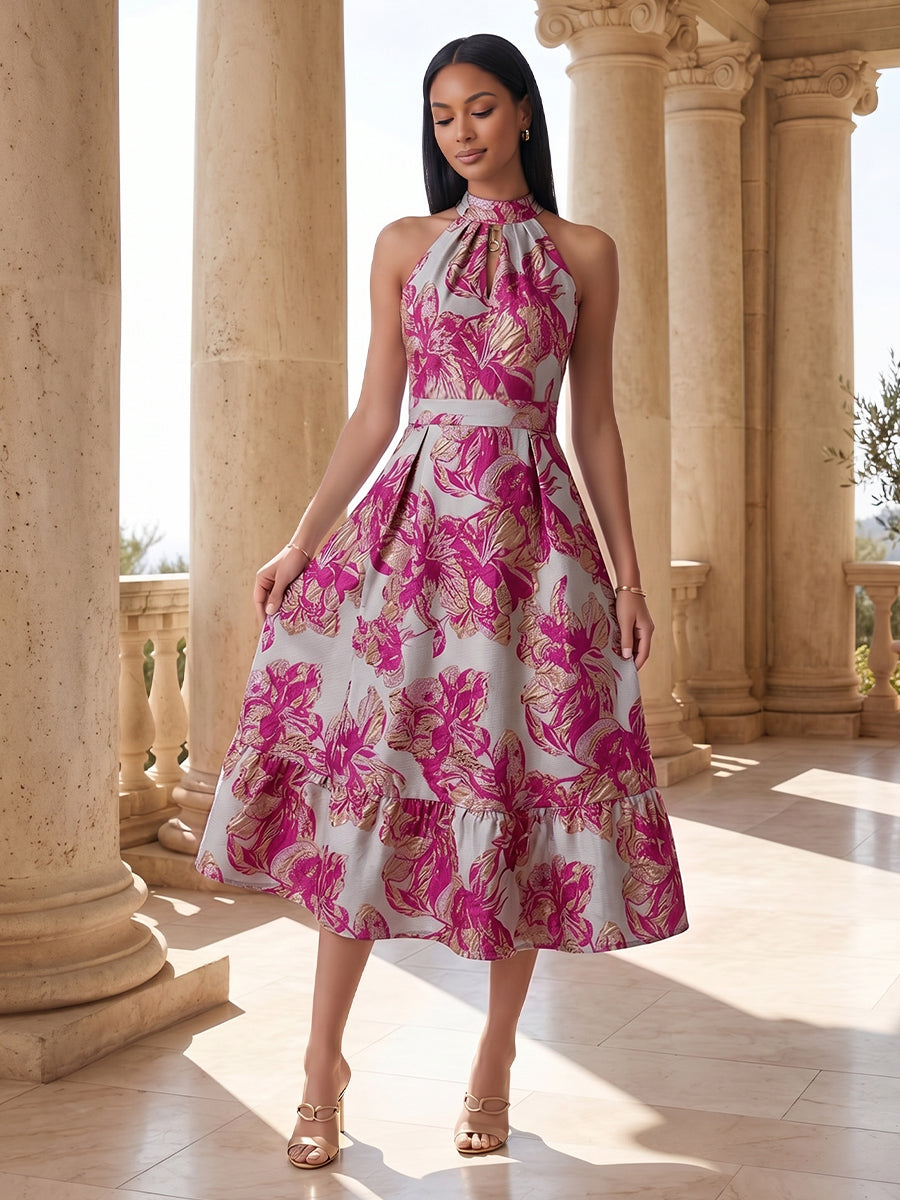 Jacquard A-Line/Princess Halter Tea-Length Cocktail Dresses for Women