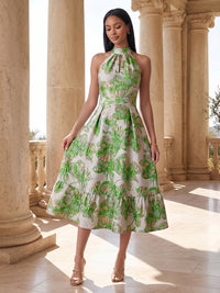 Jacquard A-Line/Princess Halter Tea-Length Cocktail Dresses for Women
