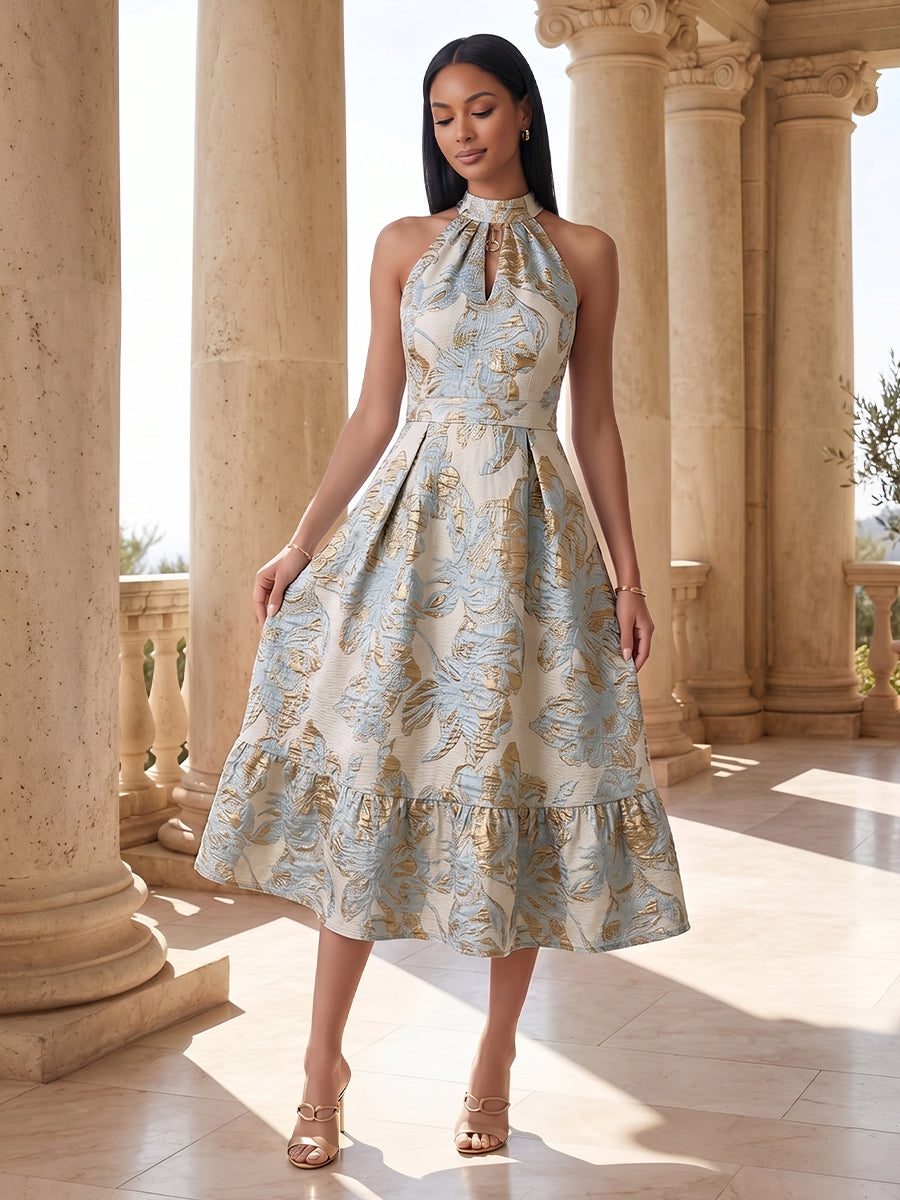 Jacquard A-Line/Princess Halter Tea-Length Cocktail Dresses for Women