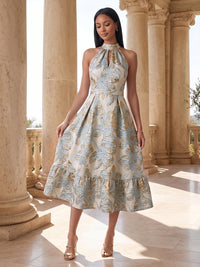 Jacquard A-Line/Princess Halter Tea-Length Cocktail Dresses for Women