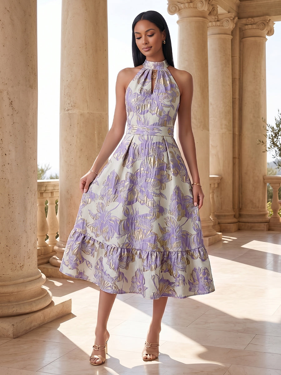 Jacquard A-Line/Princess Halter Tea-Length Cocktail Dresses for Women