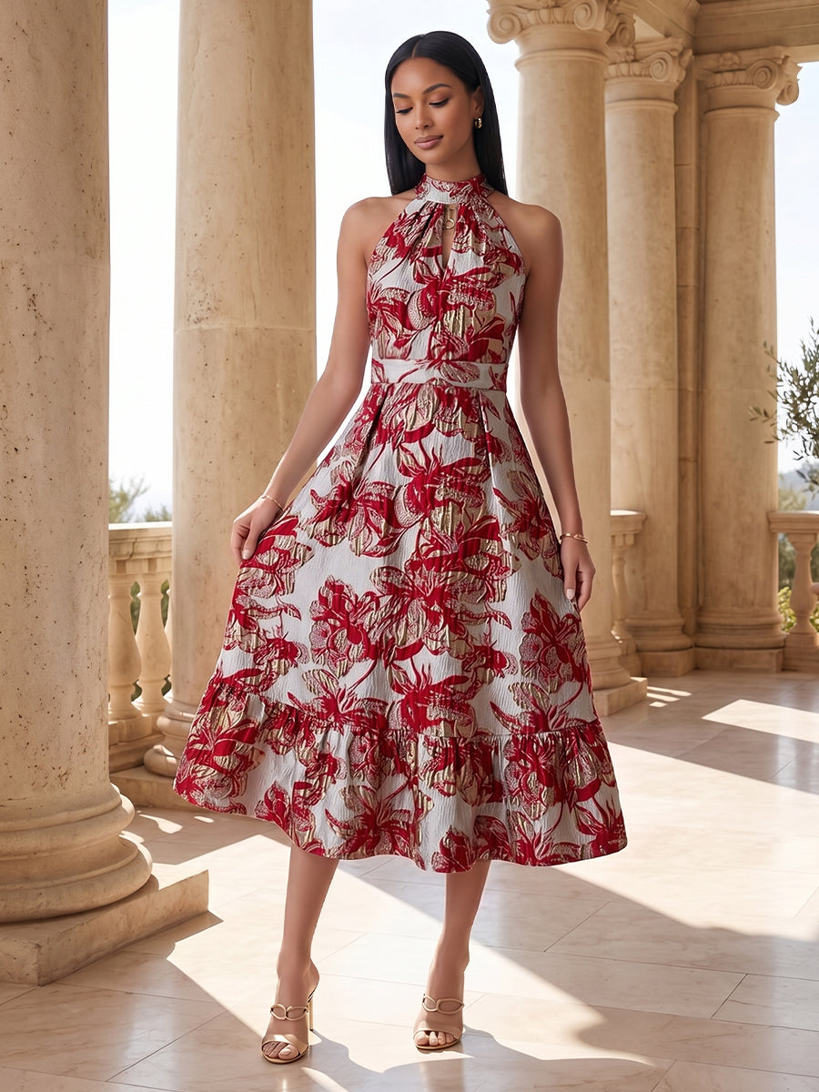 Jacquard A-Line/Princess Halter Tea-Length Cocktail Dresses for Women