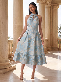 Jacquard A-Line/Princess Halter Tea-Length Cocktail Dresses for Women