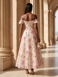 Sequin Floral A-Line/Princess Off Shoulder Tea-Length Cocktail Dresses for Women