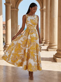 Jacquard A-Line/Princess Scoop Neck Tea-Length Cocktail Dresses with Ruched Waist