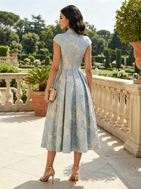 Floral Print A-Line/Princess V-Neck Tea-Length Cocktail Dresses with Pleats