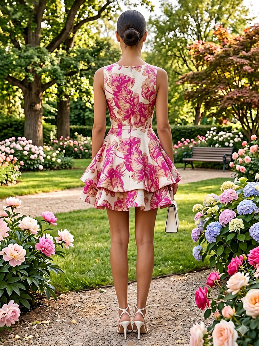 Jacquard A-Line/Princess Asymmetric Neck Short Cocktail Dresses with Tiered Layers