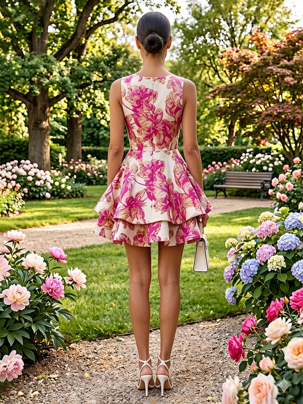Jacquard A-Line/Princess Asymmetric Neck Short Cocktail Dresses with Tiered Layers