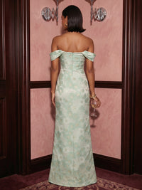Floral Print A Line Off the Shoulder Formal Dresses