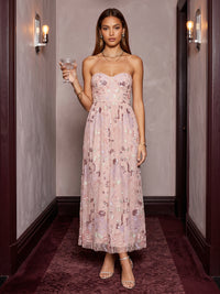 Sequin Floral A Line Sweetheart Pleats Corset Cocktail Dresses