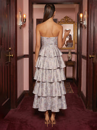 Floral Print A Line Sweetheart Layered Ruffles Cocktail Dresses