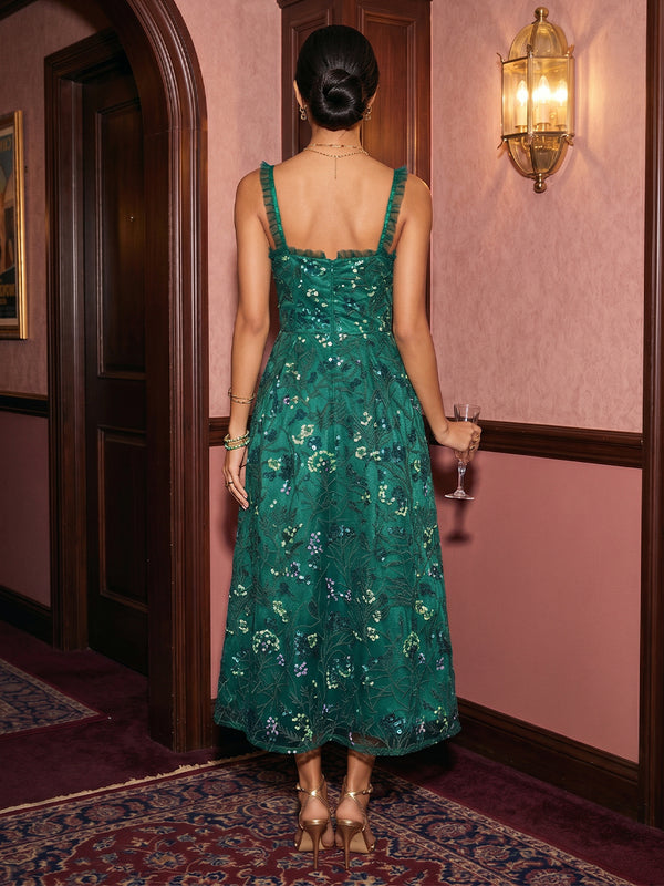Sequin Floral A Line Sweetheart Ruffles Corset Cocktail Dresses